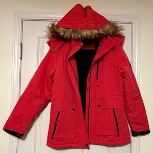 Women's Vibrant Red Ski Jacket with Fur Hood